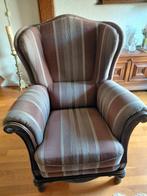 Klassieke heren fauteuil met gestreepte bekleding, Ophalen, Gebruikt, Klassiek, 75 tot 100 cm