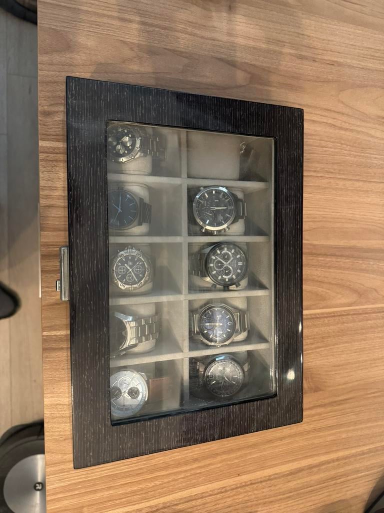 Luxe horloge kistje voor 10 horloges, Ophalen, Hard kunststof, Minder dan 50 cm, Zo goed als nieuw
