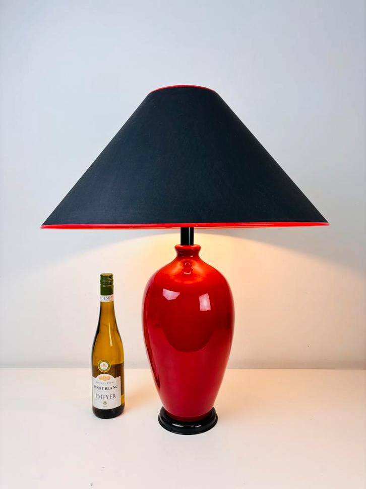 Vintage rode keramiek vaas tafellamp, jaren 70, Huis en Inrichting, Lampen | Tafellampen, Zo goed als nieuw, Minder dan 50 cm