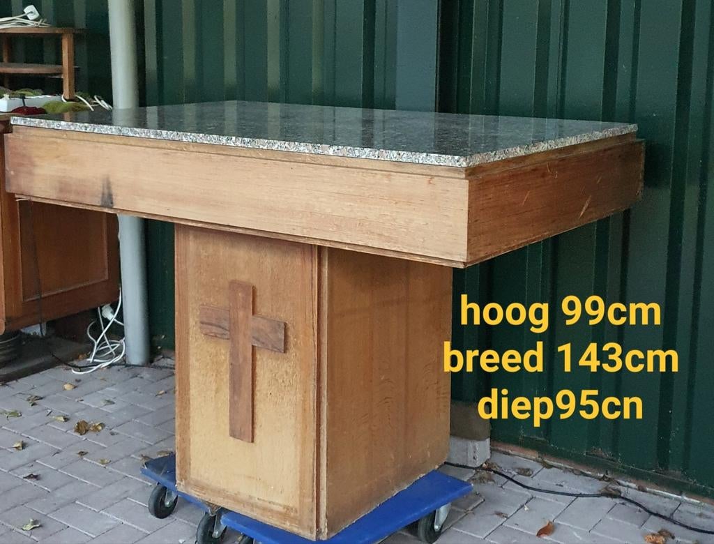 Originele oude altaar van eikenhout met marmerblad, Antiek en Kunst, Ophalen