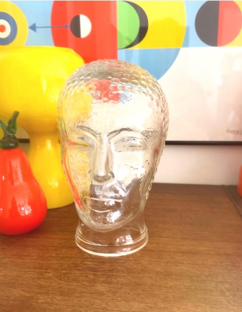 Glazen hoofd jaren 70, Antiek en Kunst, Antiek | Glas en Kristal, Ophalen of Verzenden