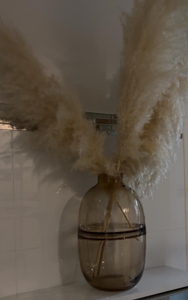 glazen vaas + pampas, Huis en Inrichting, Woonaccessoires | Vazen, Overige kleuren, Ophalen of Verzenden, Minder dan 50 cm, Glas