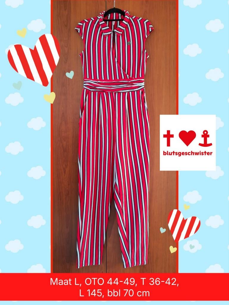 Blutsgeschwister jumpsuit streepjes, maat L, Verzenden, Maat 42/44 (L), Blutsgeschwister, Gedragen