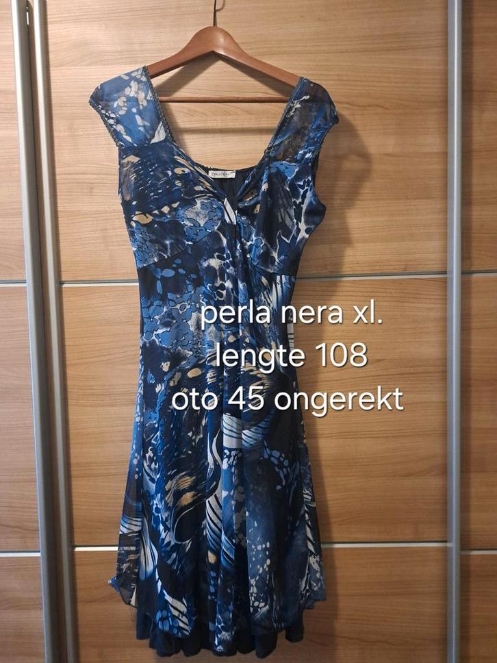 Perla Nera Jurk Maat XL - Blauw met print, Kleding | Dames, Jurken, Zo goed als nieuw, Maat 46/48 (XL) of groter, Blauw, Knielengte