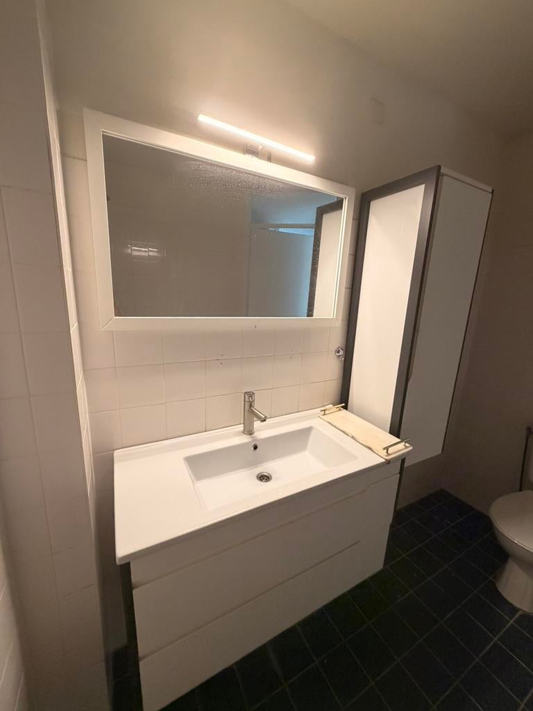 Wastafelmeubel set met kolomkast en spiegel met verlichting, Ophalen, Overige typen, 50 tot 100 cm, Zo goed als nieuw