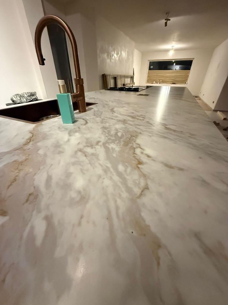 Nieuw composiet keukenblad, marmerlook, 1.20x3.11m, Overige kleuren, Overige typen, Nieuw, Ophalen of Verzenden