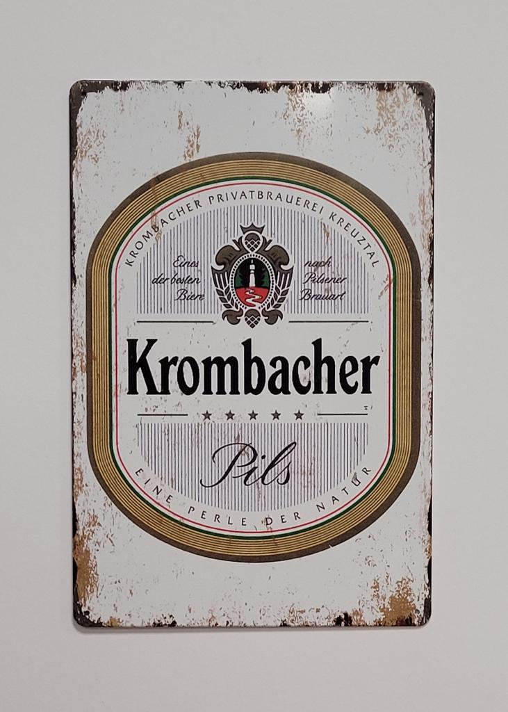 Krombacher logo wit bier reclamebord van metaal wandbord, Verzamelen, Biermerken, Ophalen of Verzenden, Nieuw, Reclamebord, Plaat of Schild