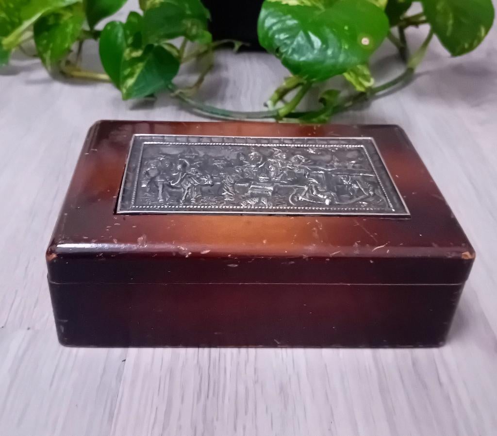 vintage houten sigarenkist in relief, zilpla 90, Ophalen of Verzenden