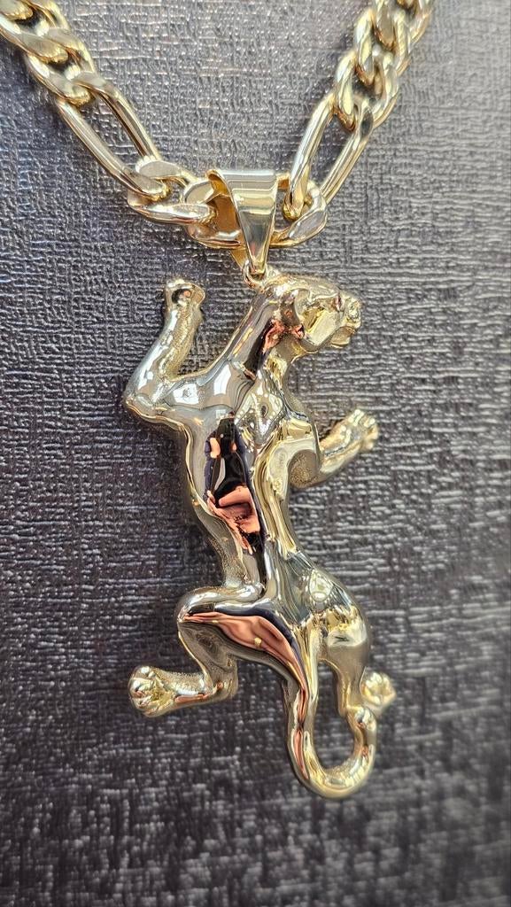 Mooie Figaro 14karaat gouden ketting met panter hanger, Ophalen of Verzenden, Zo goed als nieuw, Goud, Goud