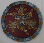 Rond dienblad beschilderd met bloemen. Landelijk. Brocante, Ophalen of Verzenden, Gebruikt, Rond, Hout