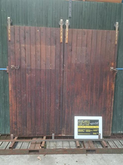 schuifpoort met rolwielen en geleidelingsrail 200x203,5 cm., Tuin en Terras, Tuinpoorten, Gebruikt, Schuifpoort, Hout, 200 cm of meer