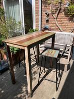 Massief Houten (Bar)Tafel met Hoge stoelen, Ophalen, Zo goed als nieuw
