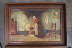 Mooi oud sfeervol interieur schilderij olieverf op doek, Antiek en Kunst, Kunst | Schilderijen | Klassiek, Ophalen of Verzenden