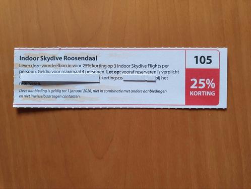 Indoor Skydive Roosendaal 25% korting maximaal 4 personen, Tickets en Kaartjes, Kortingen en Cadeaubonnen, Drie personen of meer