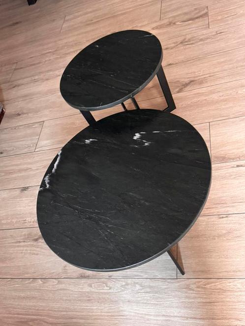 2 Marmer Salontafels Ø70 + Ø50 - Luxe Set | Tijdloos | ZGAN, Huis en Inrichting, Tafels | Salontafels, Zo goed als nieuw, Minder dan 50 cm