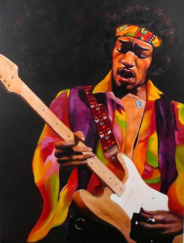 Jimi Hendrix, olieverf schilderij, zelf gemaakt. Ingelijst.