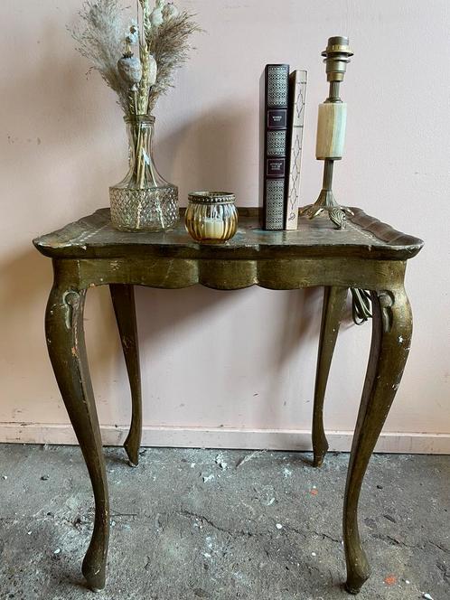 Vintage gouden houten Venetiaanse bijzettafel, Huis en Inrichting, Tafels | Bijzettafels, Gebruikt, Rechthoekig, 45 tot 60 cm