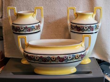 Boch Frères Keramis Vaas compleet Set met Bloemen Decor beschikbaar voor biedingen