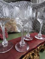 Antieke tulp glazen 4x, kristal 16,5H geëtst Miekje, Ophalen of Verzenden, ., ., .