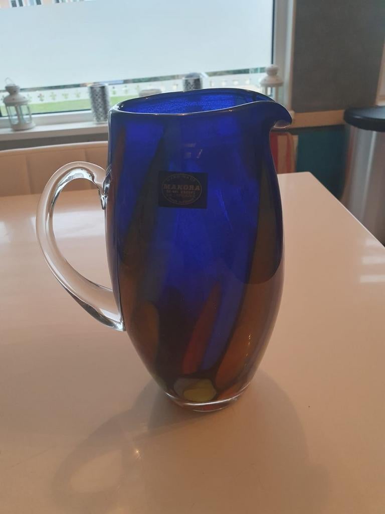 Mooi  diek glas vaas blauw gekleurd, Ophalen of Verzenden
