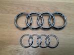 Originele verchroomde Audi ringen + naafdoppen, Auto diversen, Wieldoppen, Ophalen of Verzenden, Zo goed als nieuw