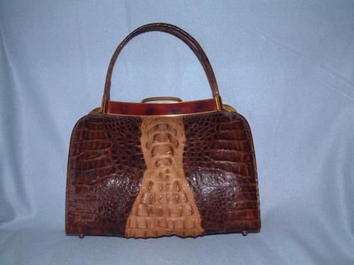 Bijzondere prachtige gave oude echt leren tas ca 1950, Sieraden, Tassen en Uiterlijk, Tassen | Damestassen, Gebruikt, Handtas