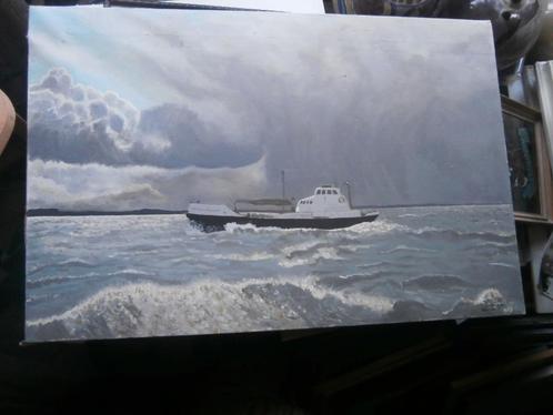 Leuk Amateur doekje, Bootje in de Golven, gesigneerd, Antiek en Kunst, Kunst | Schilderijen | Klassiek, Ophalen of Verzenden