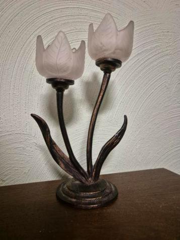 prachtig excl metalen waxine licht met 2 glazen tulpen 24cm beschikbaar voor biedingen