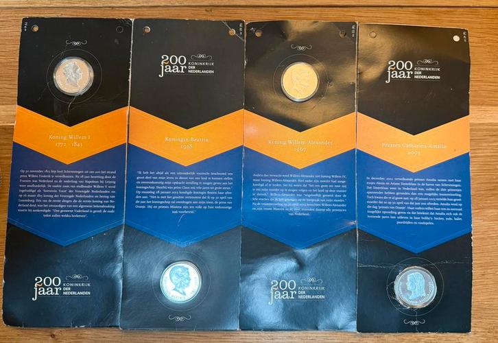 4 munten 200jaar Koninkrijk der Nederlanden, Postzegels en Munten, Munten | Nederland, Overige waardes, Koningin Beatrix, Zilver