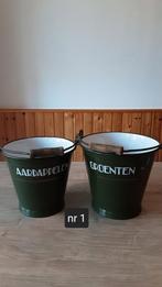 EMAILLE DONKER GROENE AARDAPPELEN EN GROENTEN EMMER., Antiek en Kunst, Antiek | Emaille, Ophalen of Verzenden