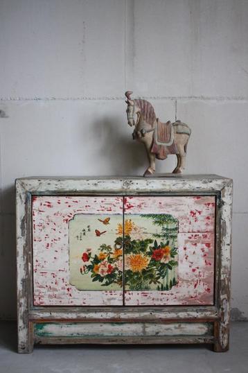 Chinees Dressoir Kleurrijke Kast Uniek Meubel Vintage Hout beschikbaar voor biedingen
