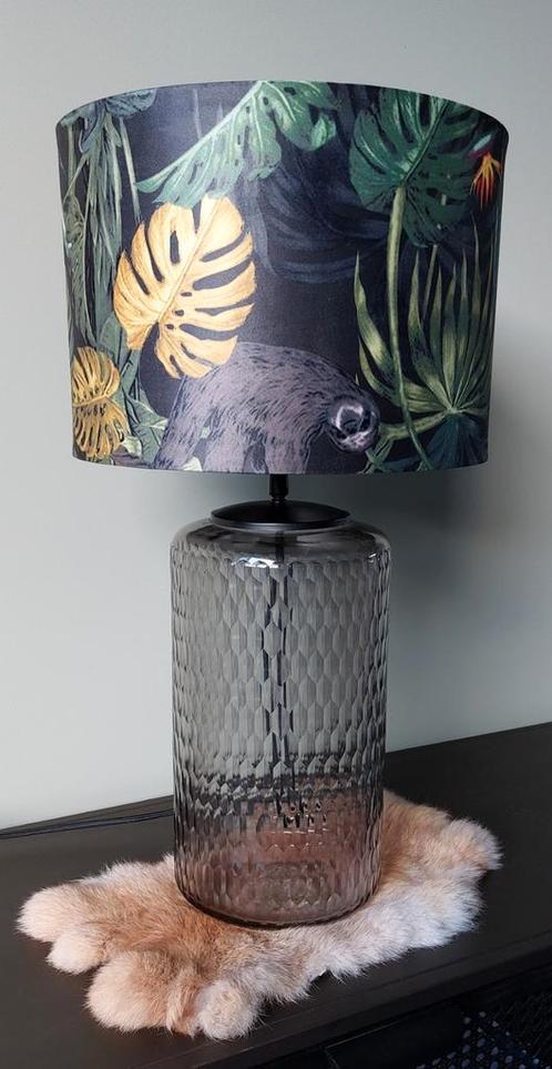 Tafellamp Smoke Glas Botanisch velvet kap Lamp Jungle Nieuw, Huis en Inrichting, Lampen | Tafellampen, Nieuw, 50 tot 75 cm, Glas