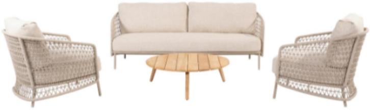 Puccini Latte loungeset met voetenbank + Zucca koffietafel, Tuin en Terras, Tuinbanken, Zo goed als nieuw, Rvs, Ophalen