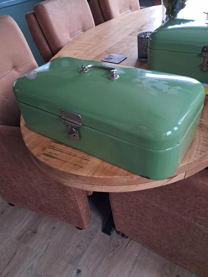 Vintage Broodtrommel - Groen, Antiek en Kunst, Antiek | Emaille, Ophalen