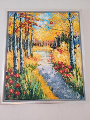 Gesigneerd Herfstlandschap Schilderij in Baklijst beschikbaar voor biedingen