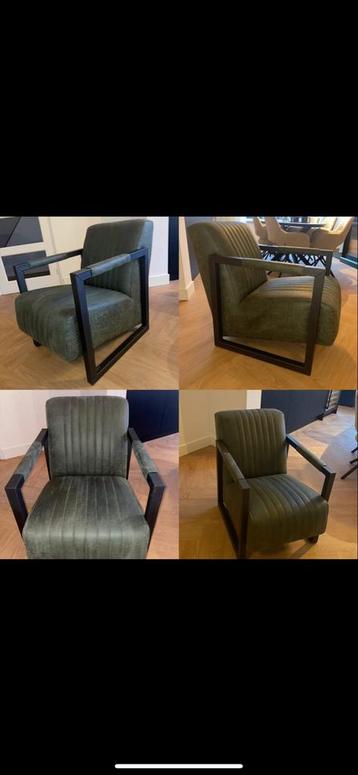Groene fauteuil met metalen frame beschikbaar voor biedingen
