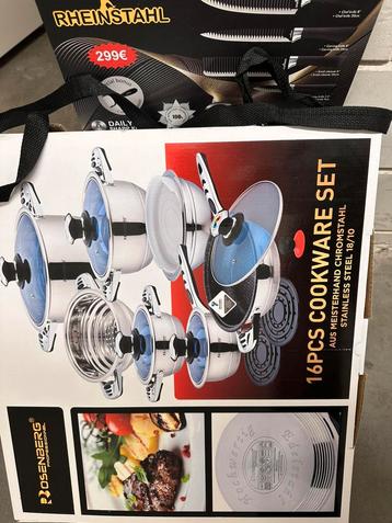 16 delig deluxe pannenset incl glazen deksel evt messenset beschikbaar voor biedingen