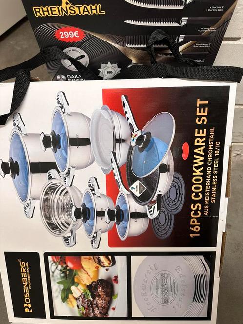 16 delig deluxe pannenset incl glazen deksel evt messenset, Huis en Inrichting, Keuken | Potten en Pannen, Nieuw, Pannenset, Rvs