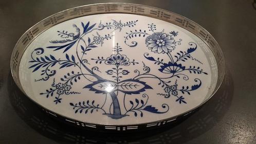Vintage dienblad met tegel, Huis en Inrichting, Woonaccessoires | Dienbladen, Gebruikt, Overige materialen, Ovaal, Ophalen of Verzenden