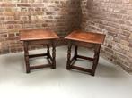 Antieke Engelse bijzettafeltjes (2x), Huis en Inrichting, Minder dan 55 cm, Gebruikt, Klassiek, Vierkant