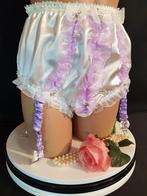 Sissy, bridal white high glossy full bum jarretel pantie L/X, Handmade, Verzenden, Wit, Slip