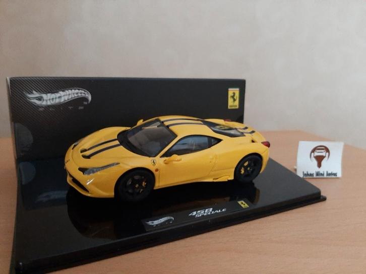 Ferrari 458 Speciale yellow van Hotwheels Elite 1:43, Hobby en Vrije tijd, Modelauto's | 1:43, Nieuw, Auto, Overige merken, Ophalen of Verzenden
