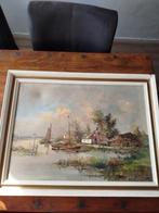 Olieverf Schilderij: Boerderijtje aan de Waterkant, Antiek en Kunst, Kunst | Schilderijen | Klassiek, Ophalen of Verzenden