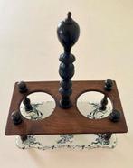 Salins antieke porseleinen/houten olie- en azijnstel houder