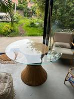 Vintage Bamboo Glazen Korenschoof Eettafel (doorsnede 110cm), Gebruikt, 100 tot 150 cm, Rond, Ophalen of Verzenden