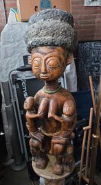 Houten beeld luba congo Vrouw & 2 kinderen, Antiek en Kunst, Ophalen