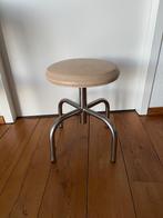 Lage vintage industriële kruk, buisframe, beige skai zitting, Huis en Inrichting, Krukjes, Ophalen, Gebruikt, Overige materialen