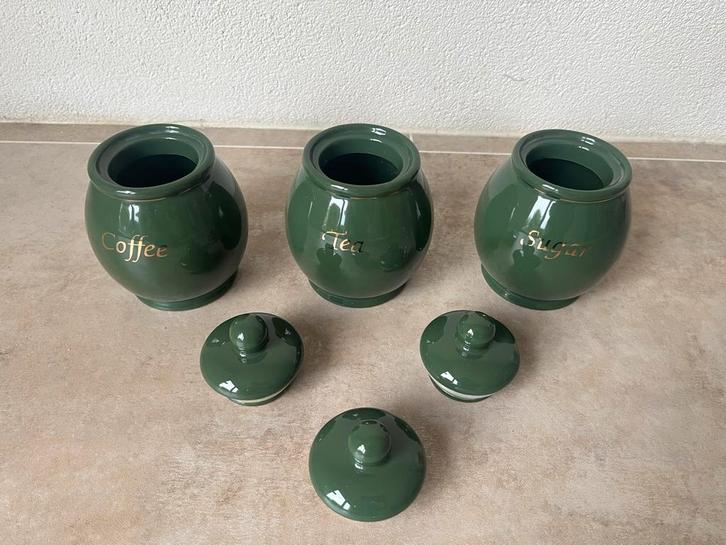 Groene vintage Voorraadpotten Set - Koffie, Thee, Suiker, Huis en Inrichting, Keuken | Keukenbenodigdheden, Zo goed als nieuw