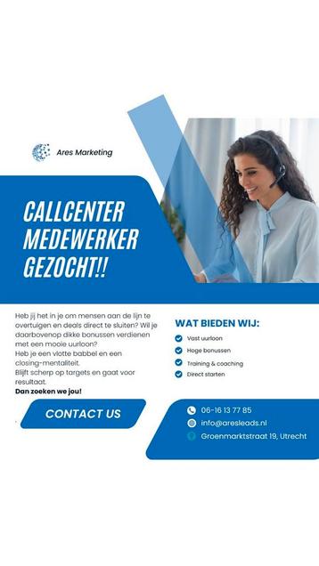 Callcenter medewerkers gezocht! Start per direct! beschikbaar voor biedingen