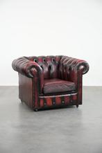 Tijdloze rundleren Engelse chesterfield fauteuil op wieltjes, Ophalen, Gebruikt, ., Engels, Klassiek